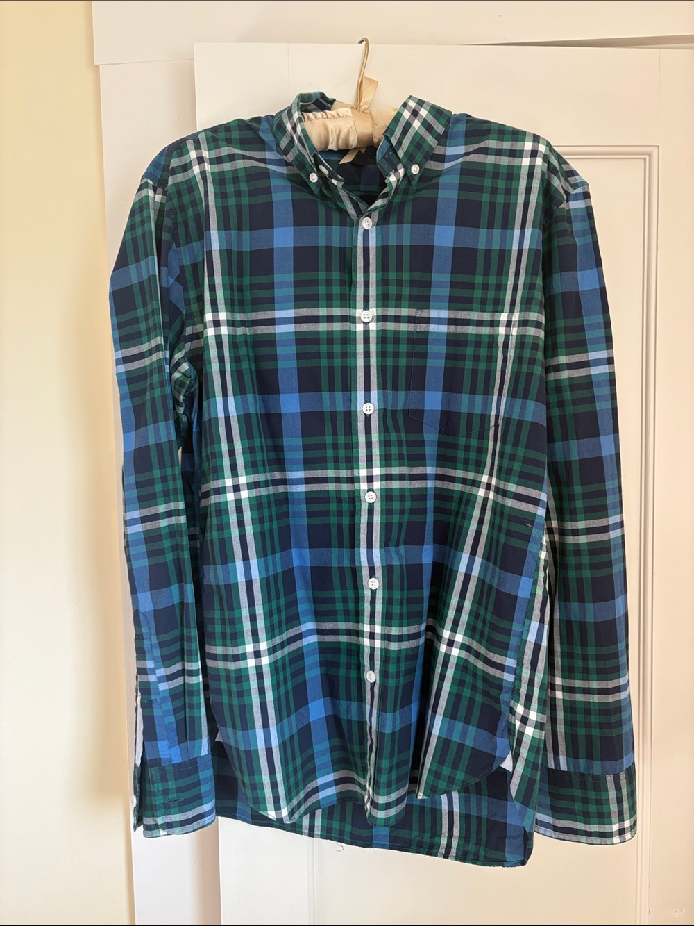 J. Crew Blue, Green & White Plaid Button-Down Shirt
